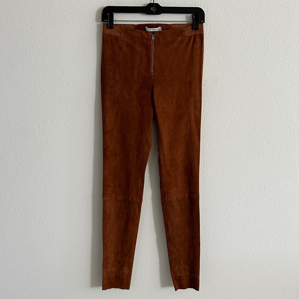 Alice + Olivia 100% Lambskin Suede Zipper Front Pants